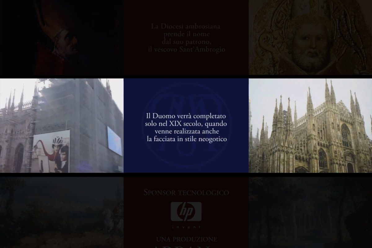 Griglia della multivisione con immagini del Duomo di Milano e testi sulla Diocesi